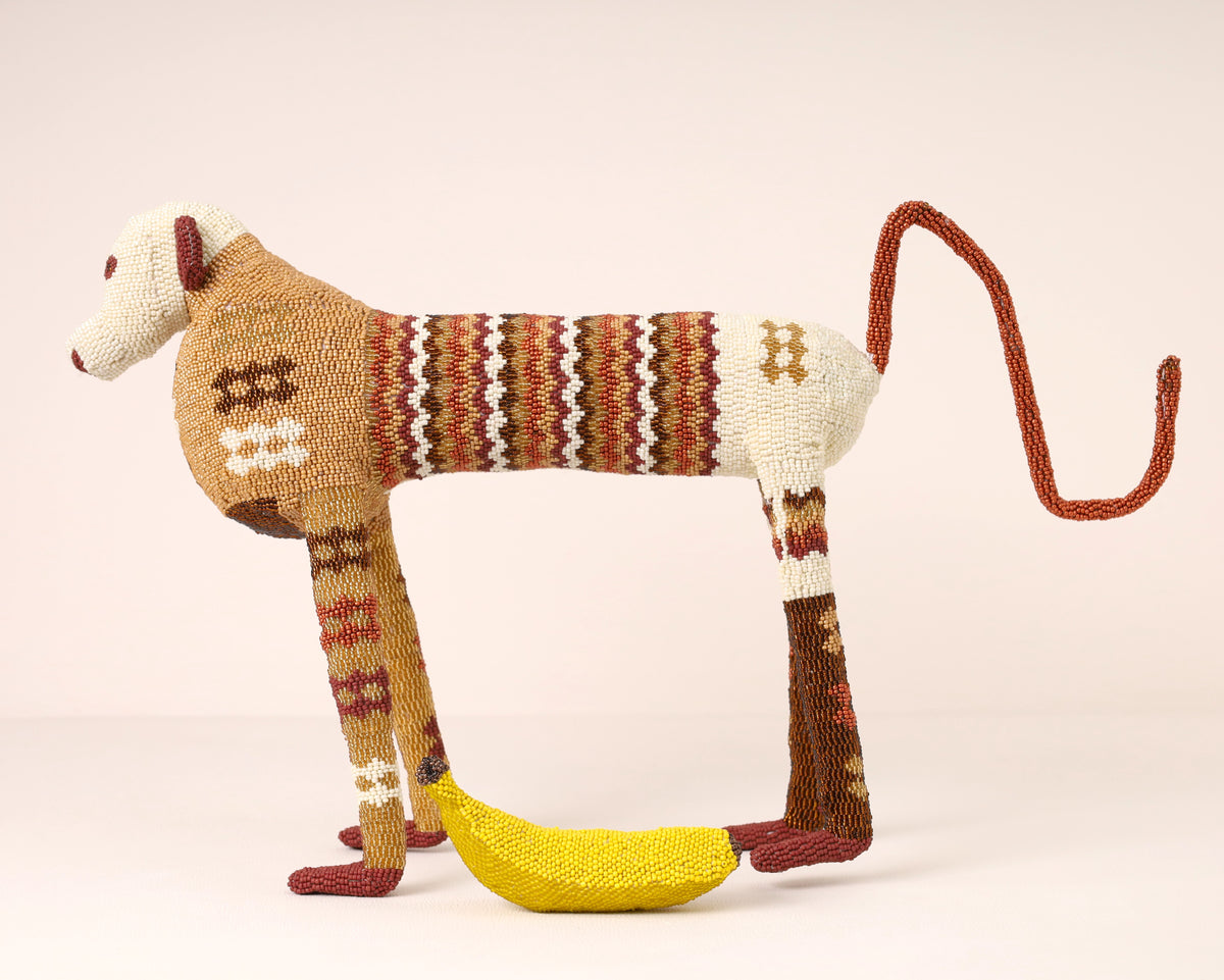 Handmade African beaded baboon sculpture