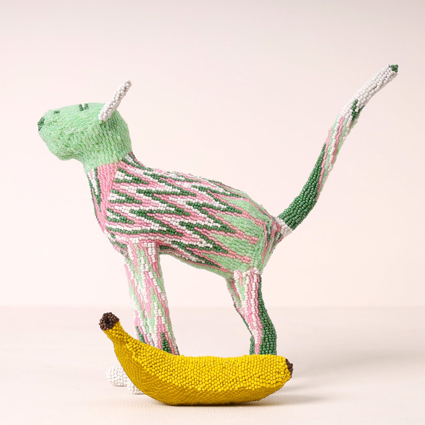 Handmade African beaded cat sculpture