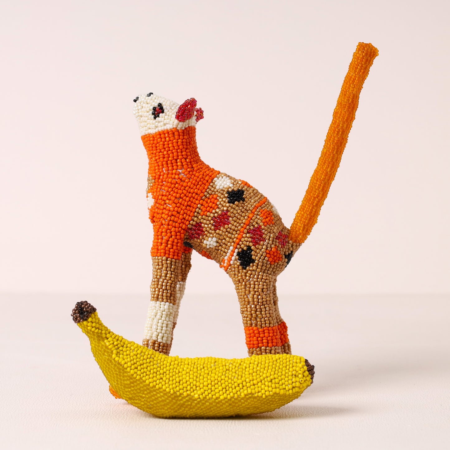 Handmade African beaded cat sculpture