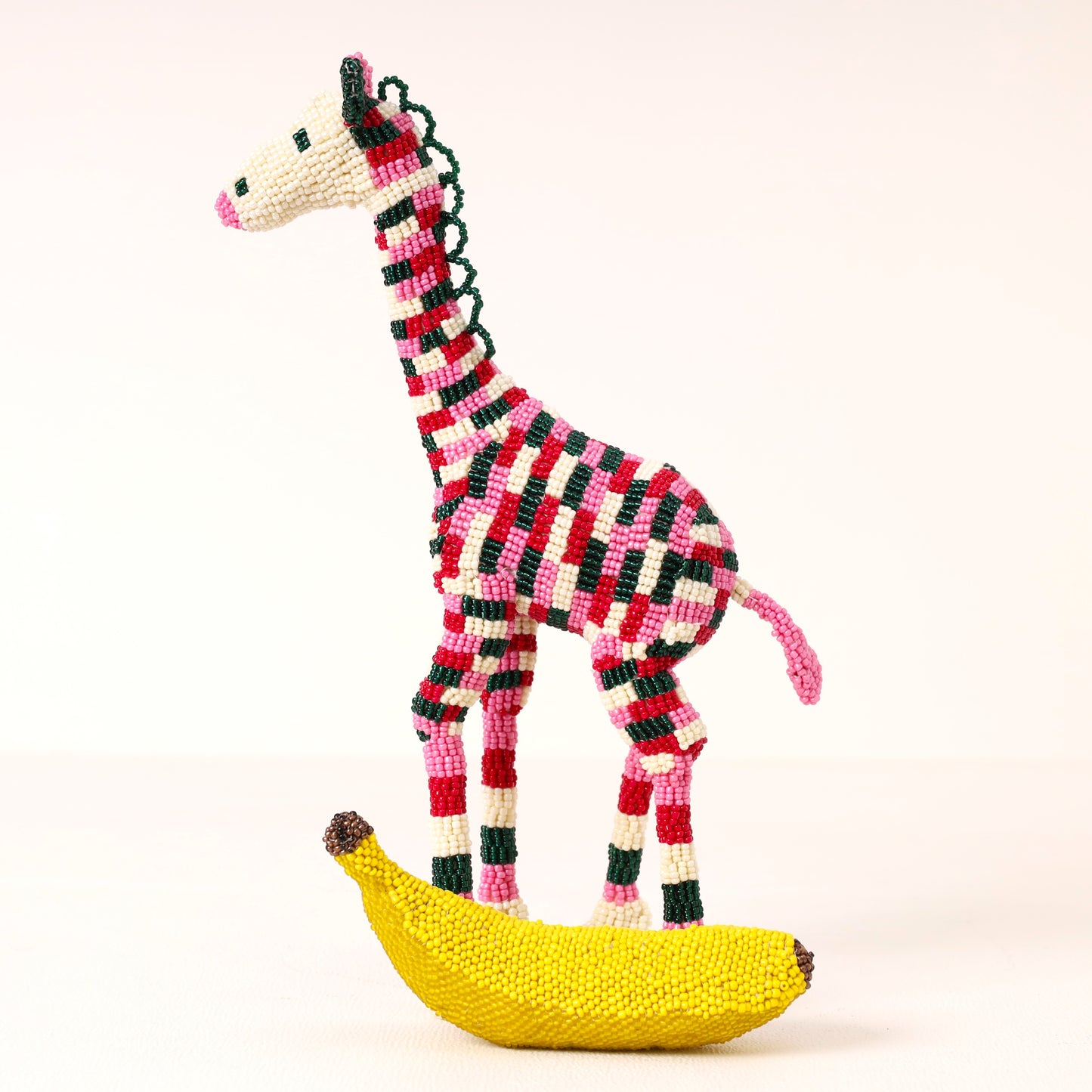 Handmade African beaded giraffe sculpture