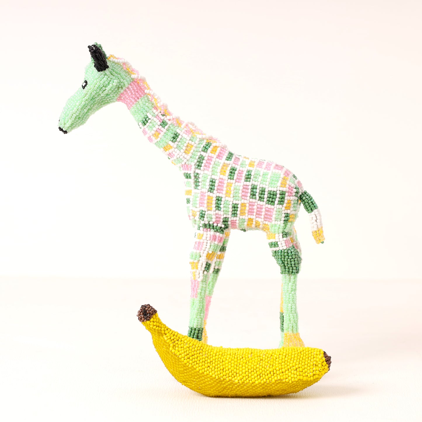 Handmade African beaded giraffe sculpture