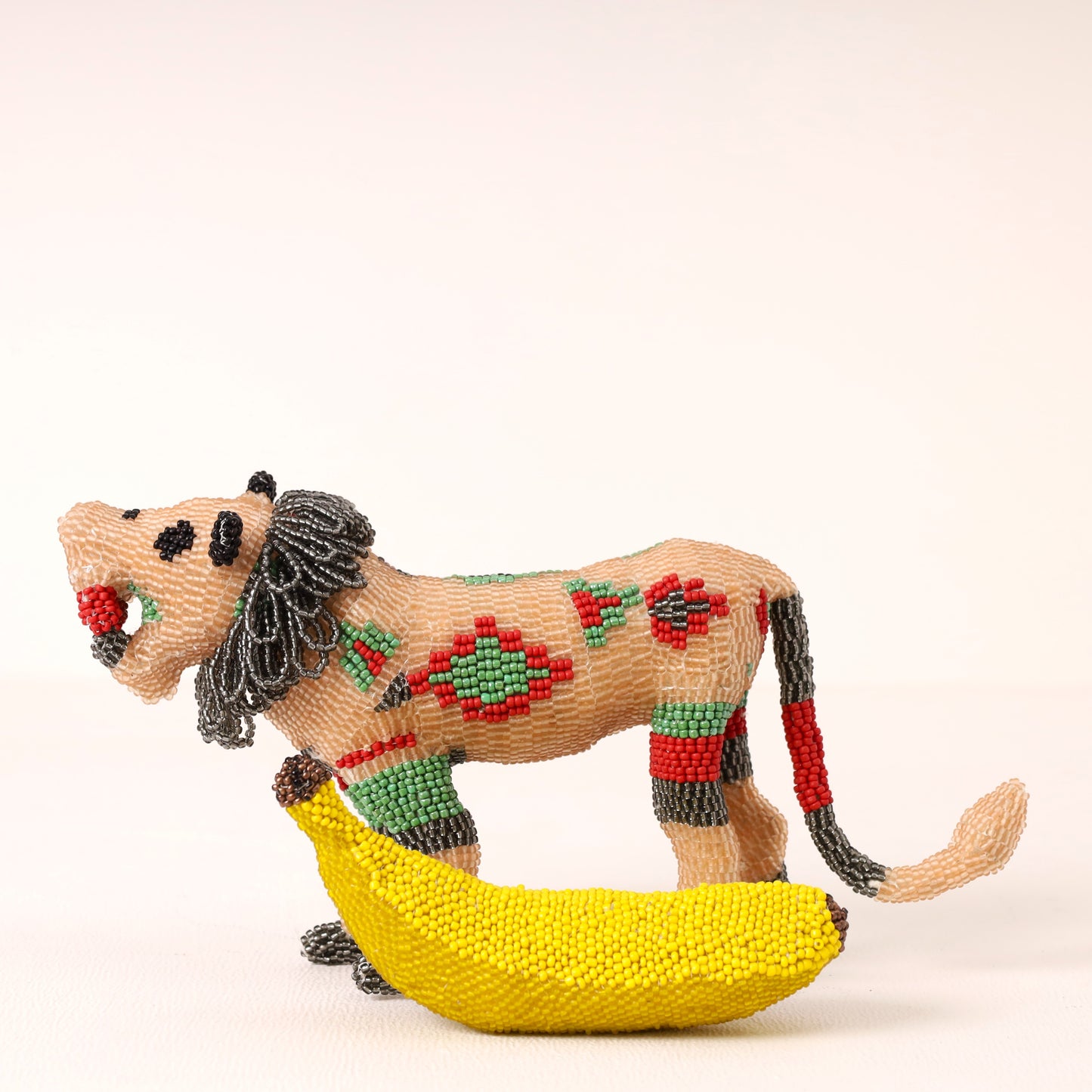 Handmade African beaded lion sculpture