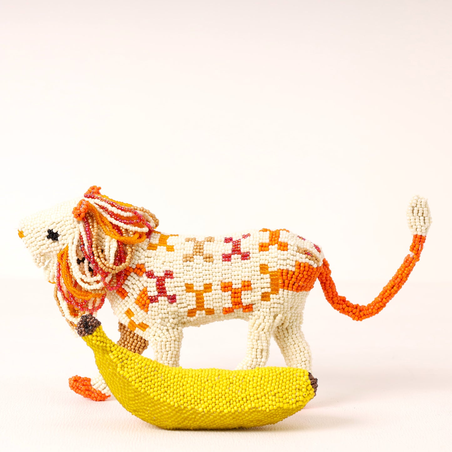 Handmade African beaded lion sculpture
