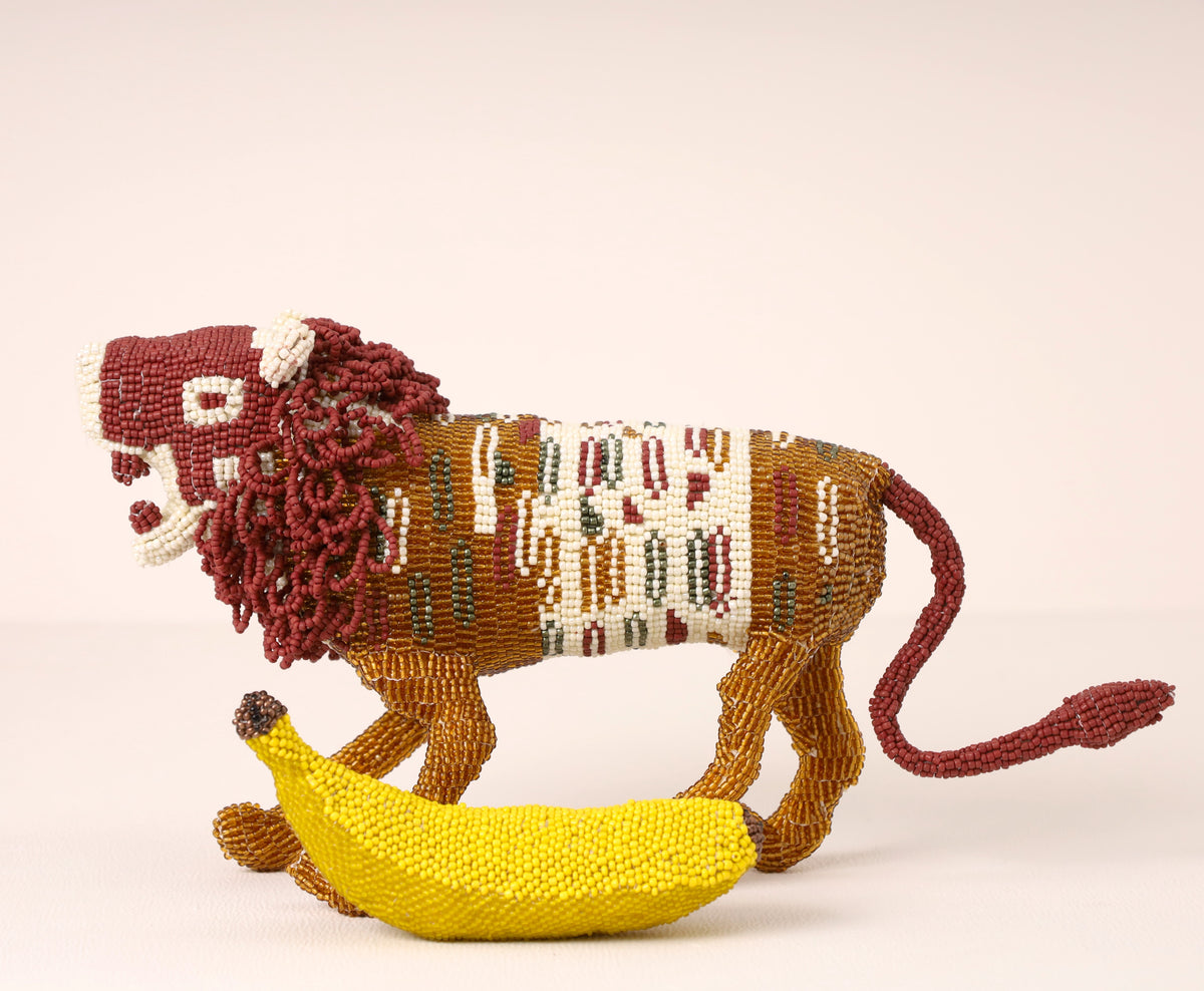 Handmade African beaded lion sculpture