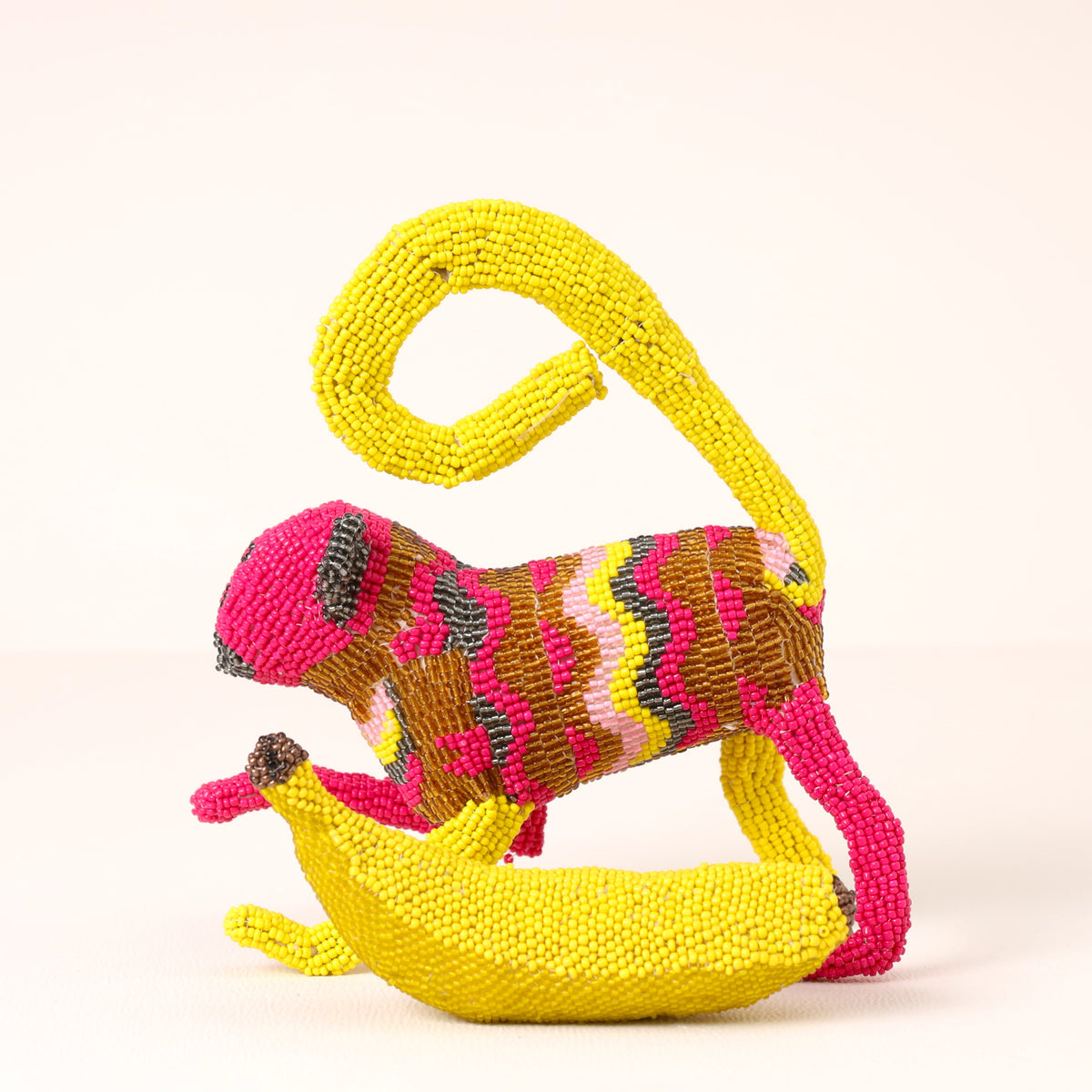 Handmade African beaded monkey sculpture
