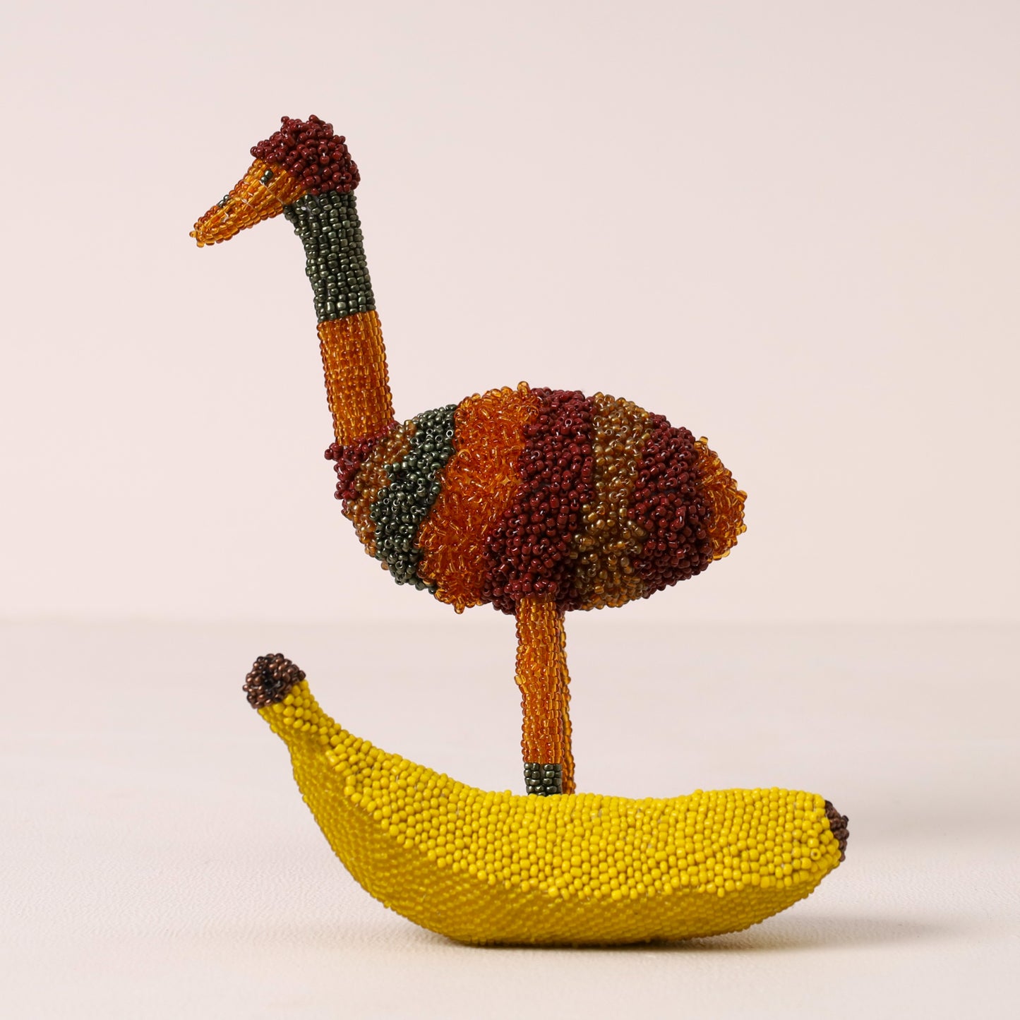 Handmade African beaded ostrich sculpture