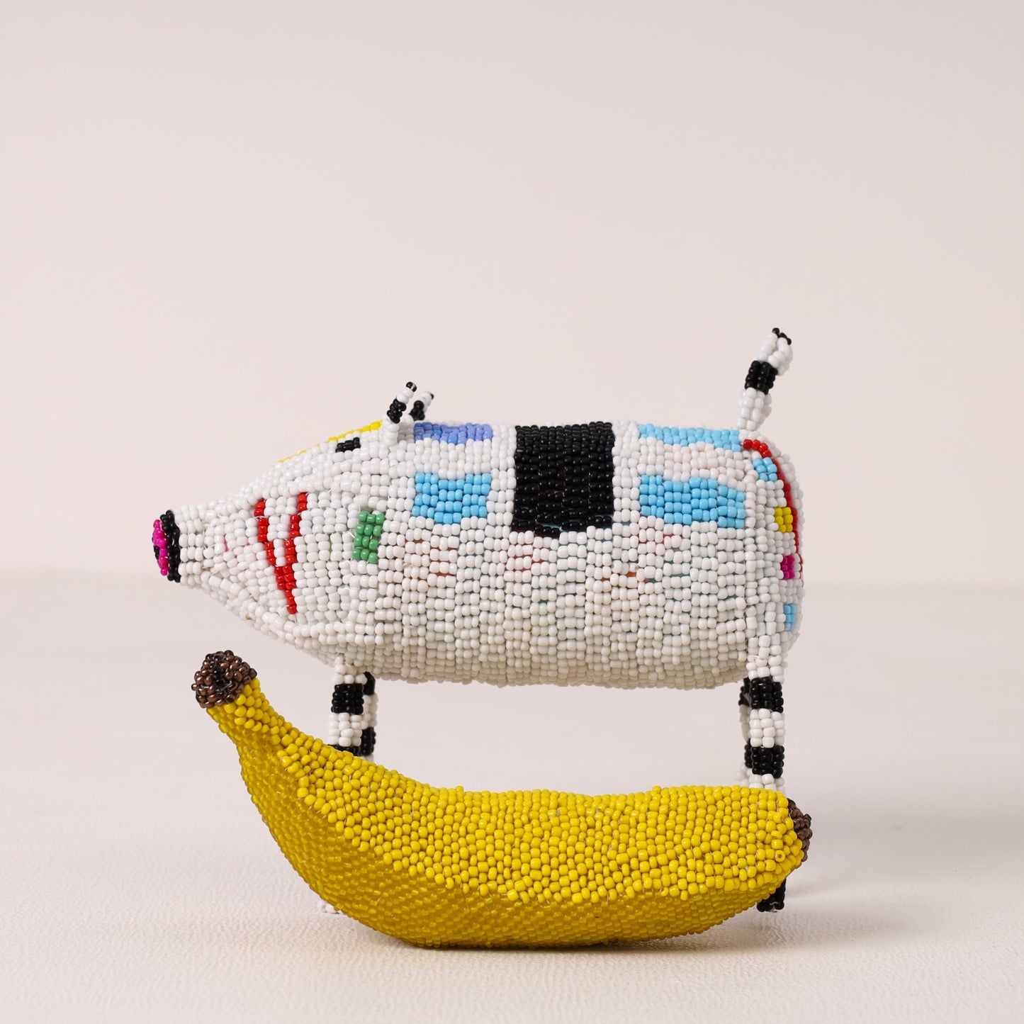 Handmade African beaded pig sculpture