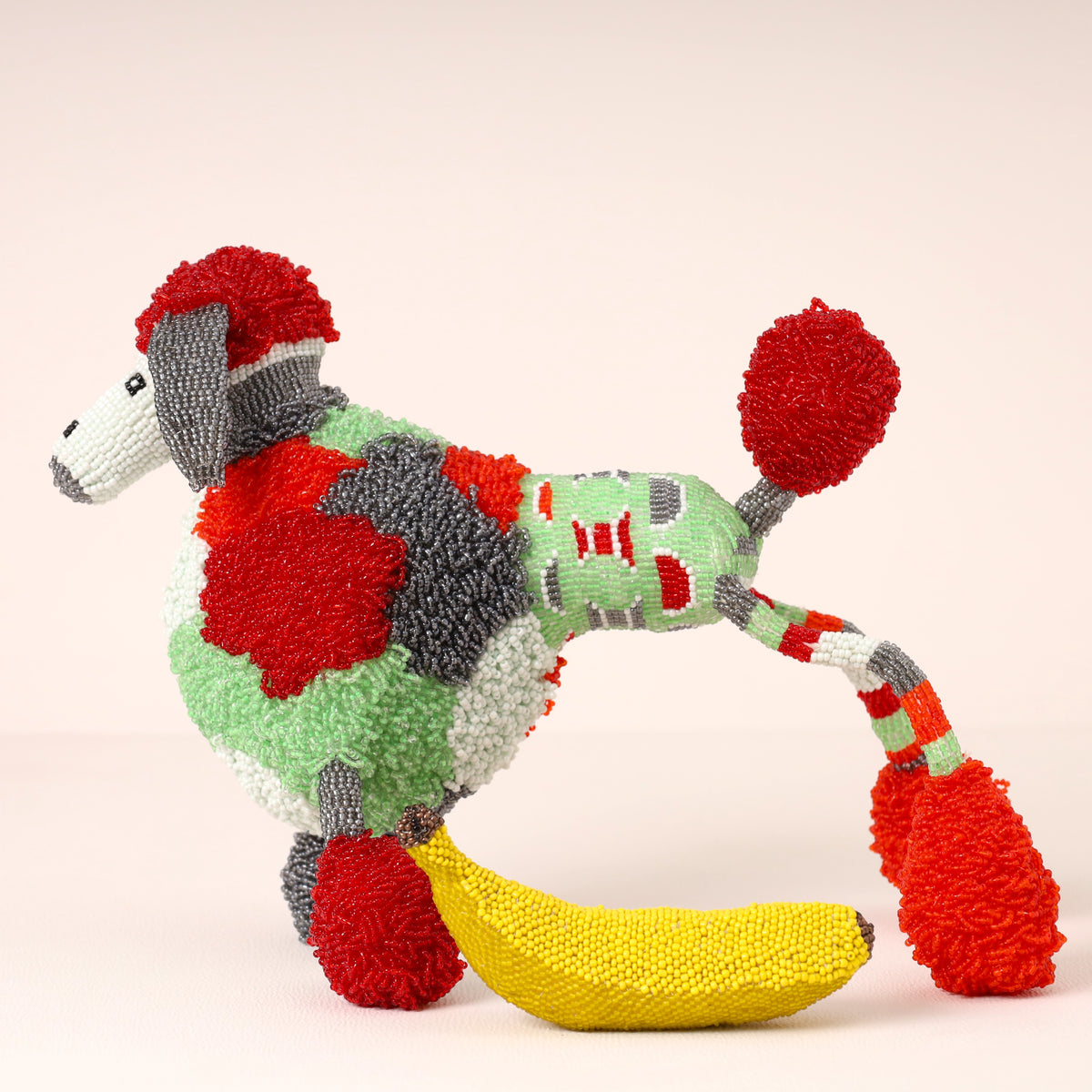 Handmade African beaded poodle sculpture