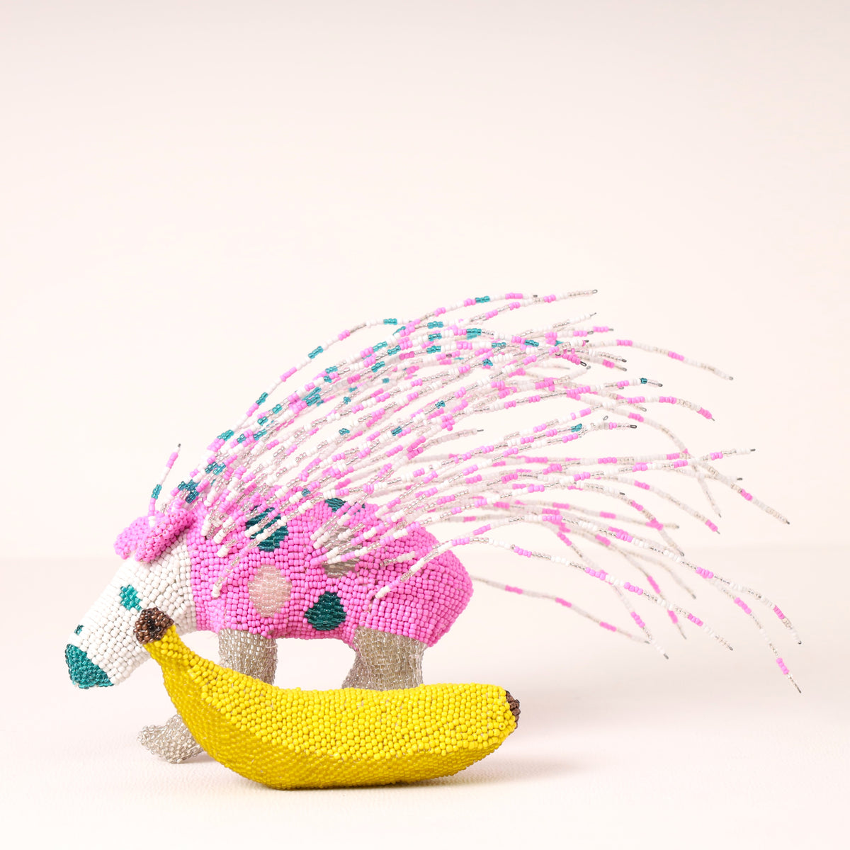 Handmade African beaded porcupine sculpture