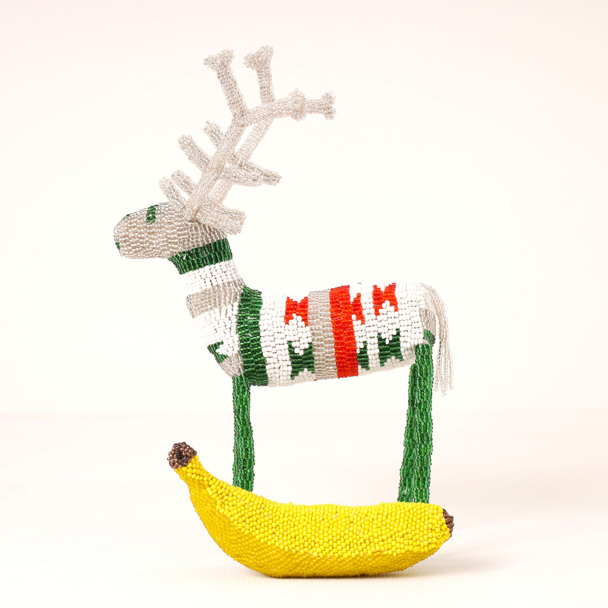 Handmade African beaded reindeer sculpture