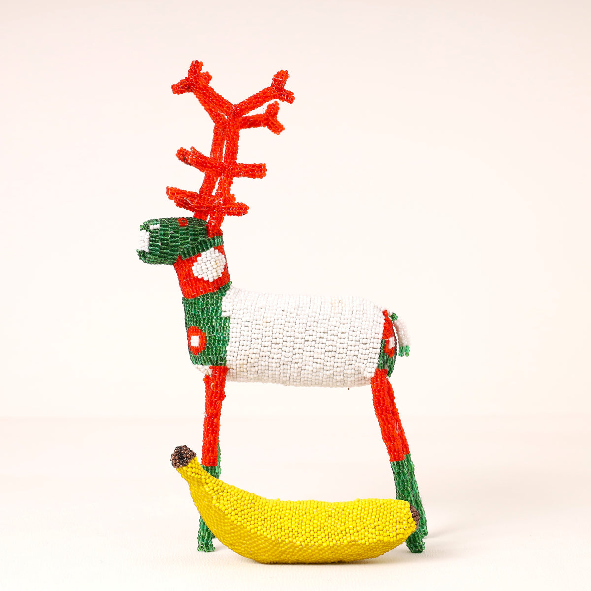 Handmade African beaded reindeer sculpture