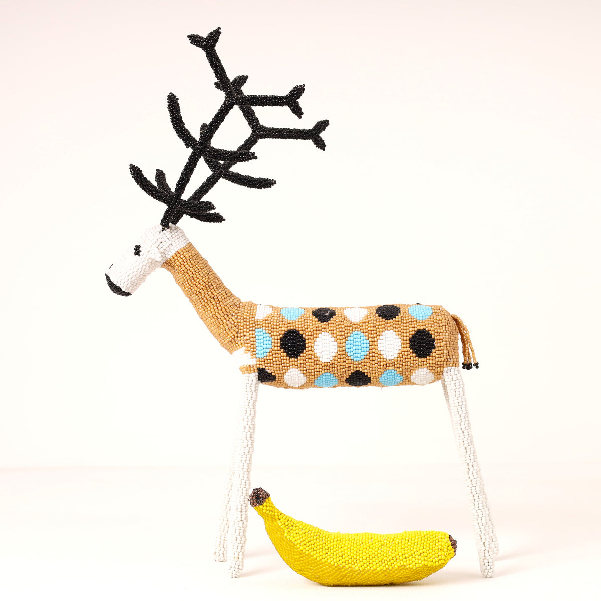 Handmade African beaded reindeer sculpture