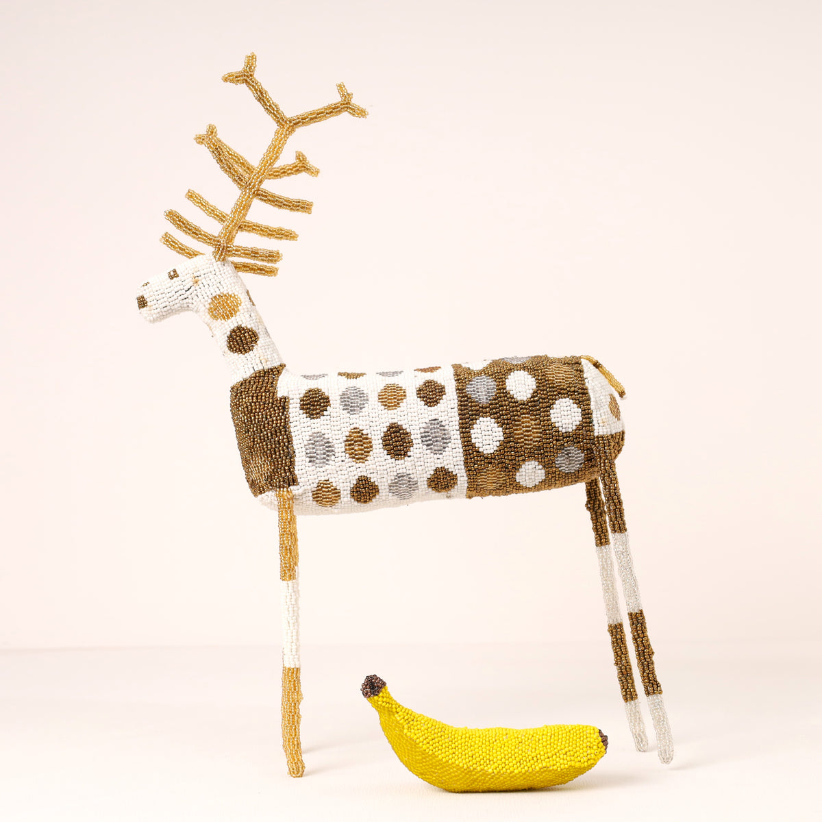 Handmade African beaded reindeer sculpture
