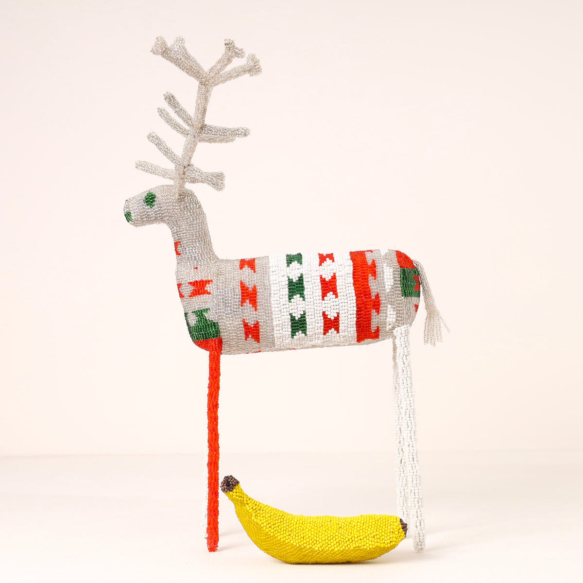 Handmade African beaded reindeer sculpture