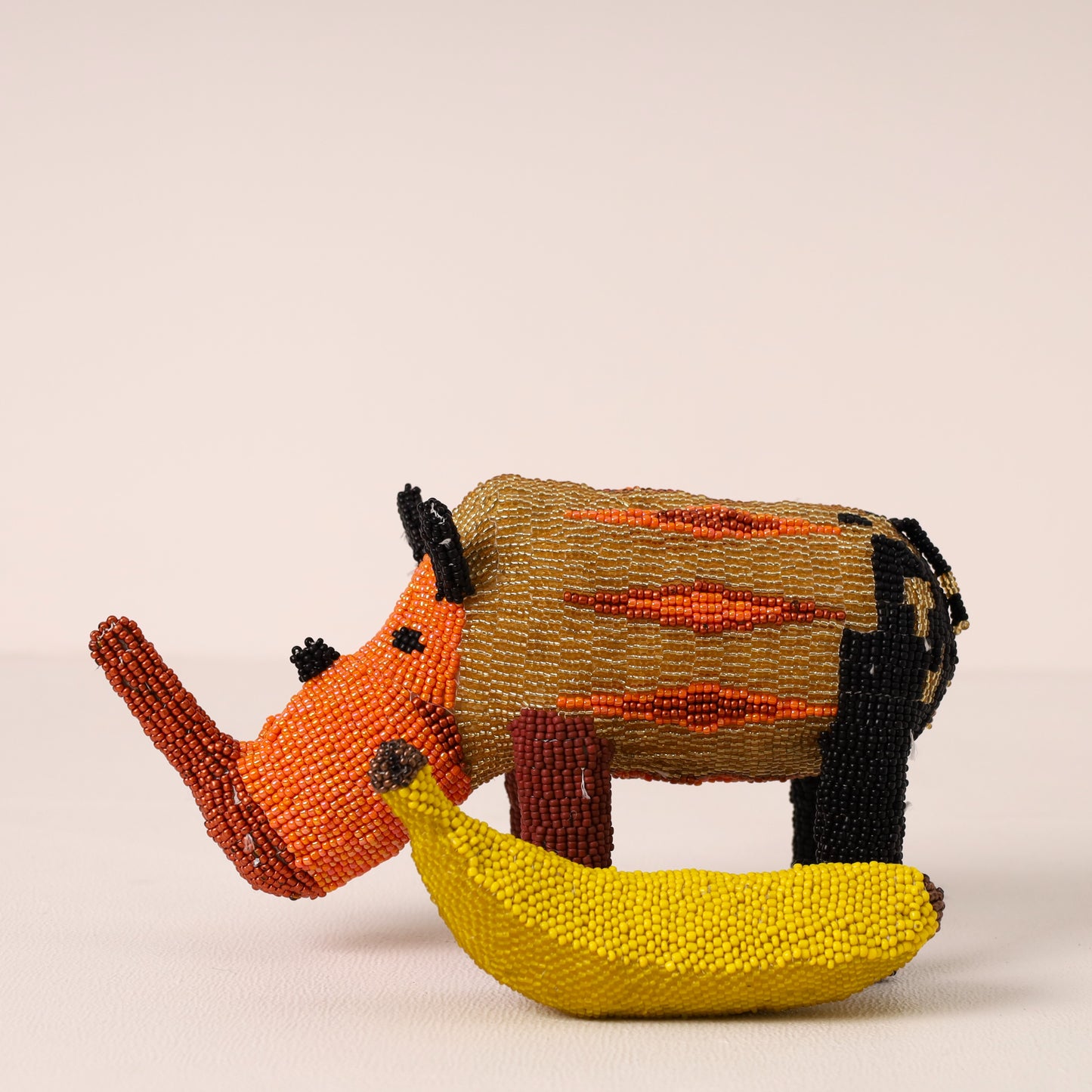 Handmade African beaded rhino sculpture