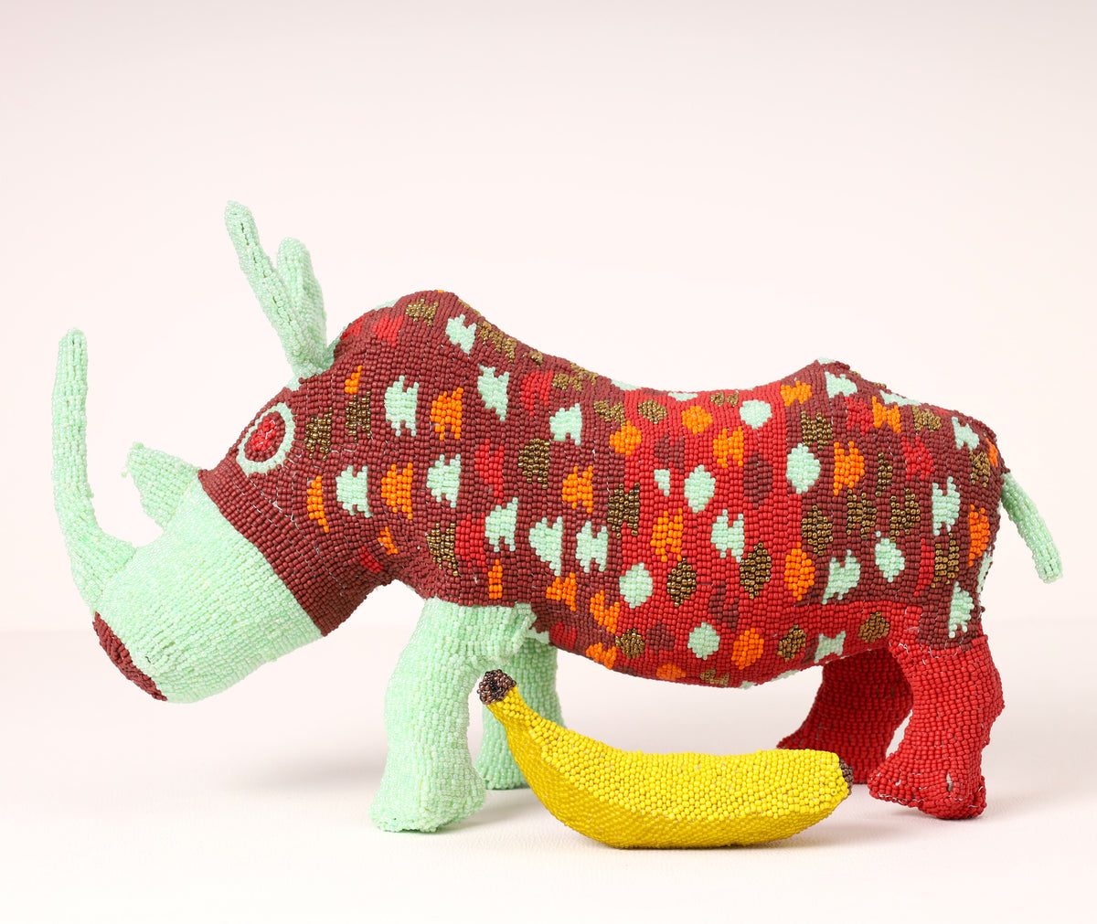 Handmade African beaded rhino sculpture