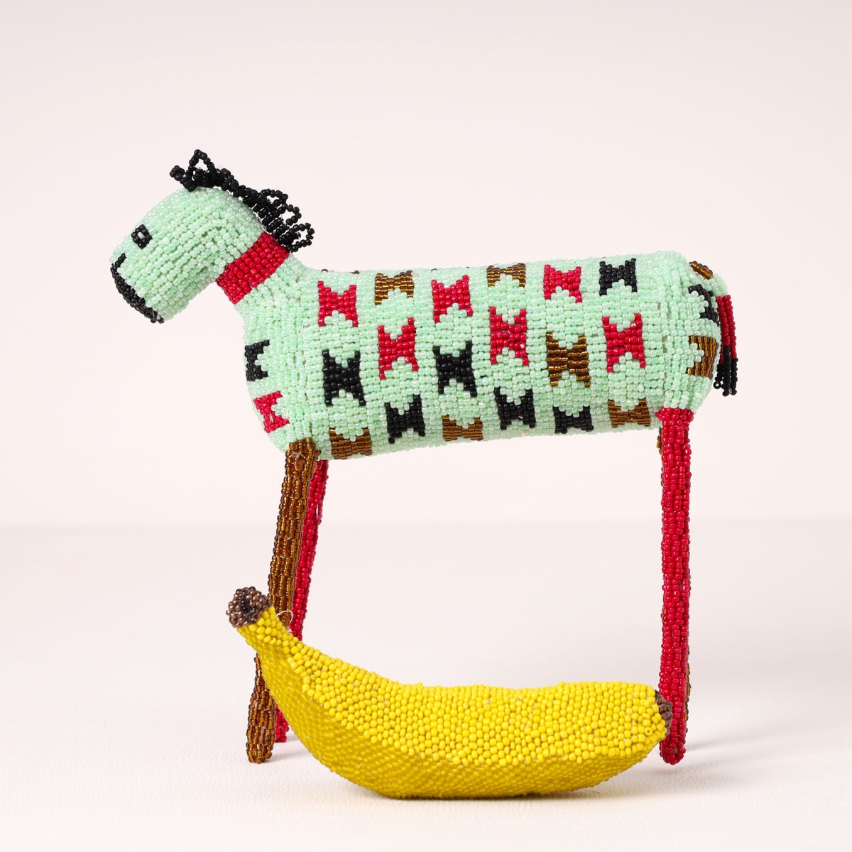 Handmade African beaded zebra sculpture