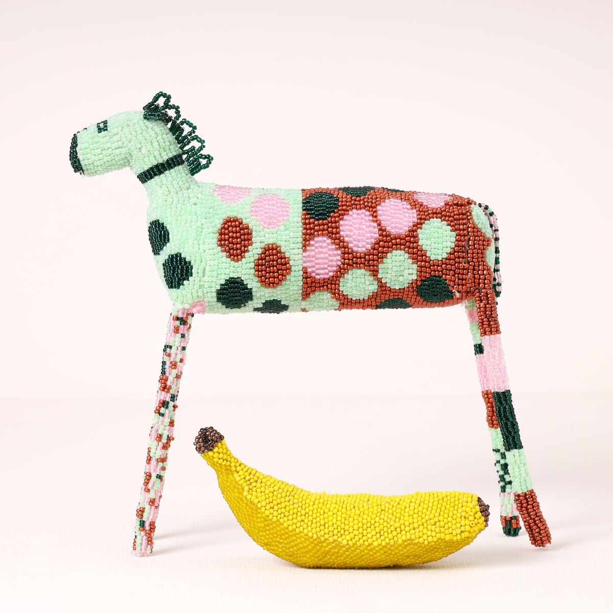Handmade African beaded zebra sculpture