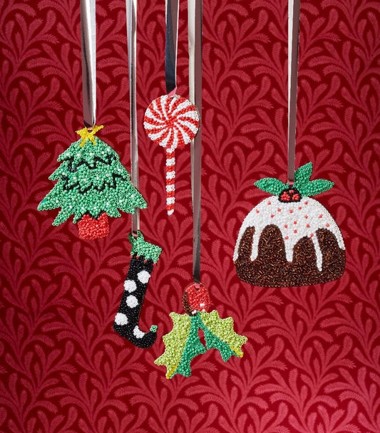 Glue Beaded Festive Ornaments