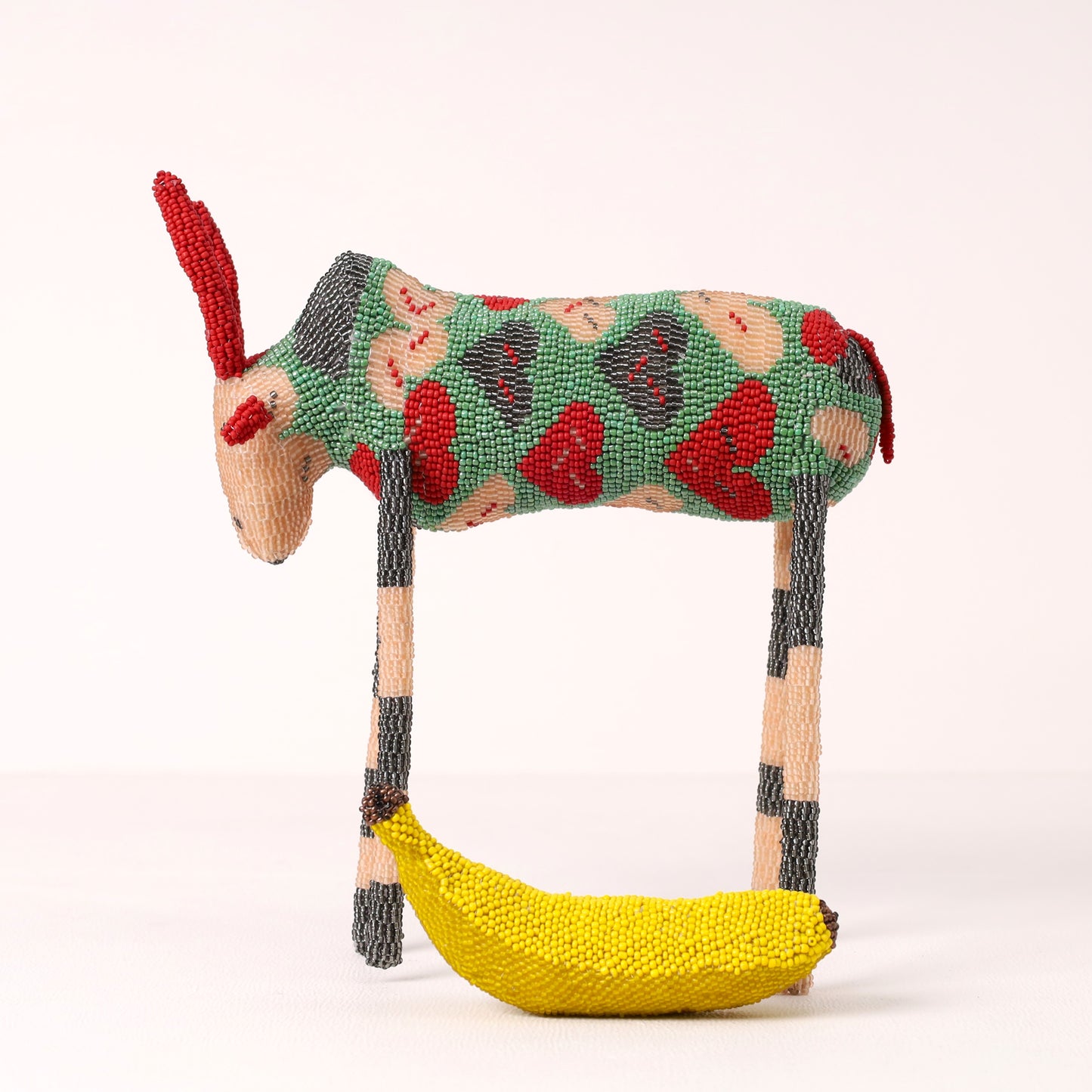 Handmade African beaded bull sculpture