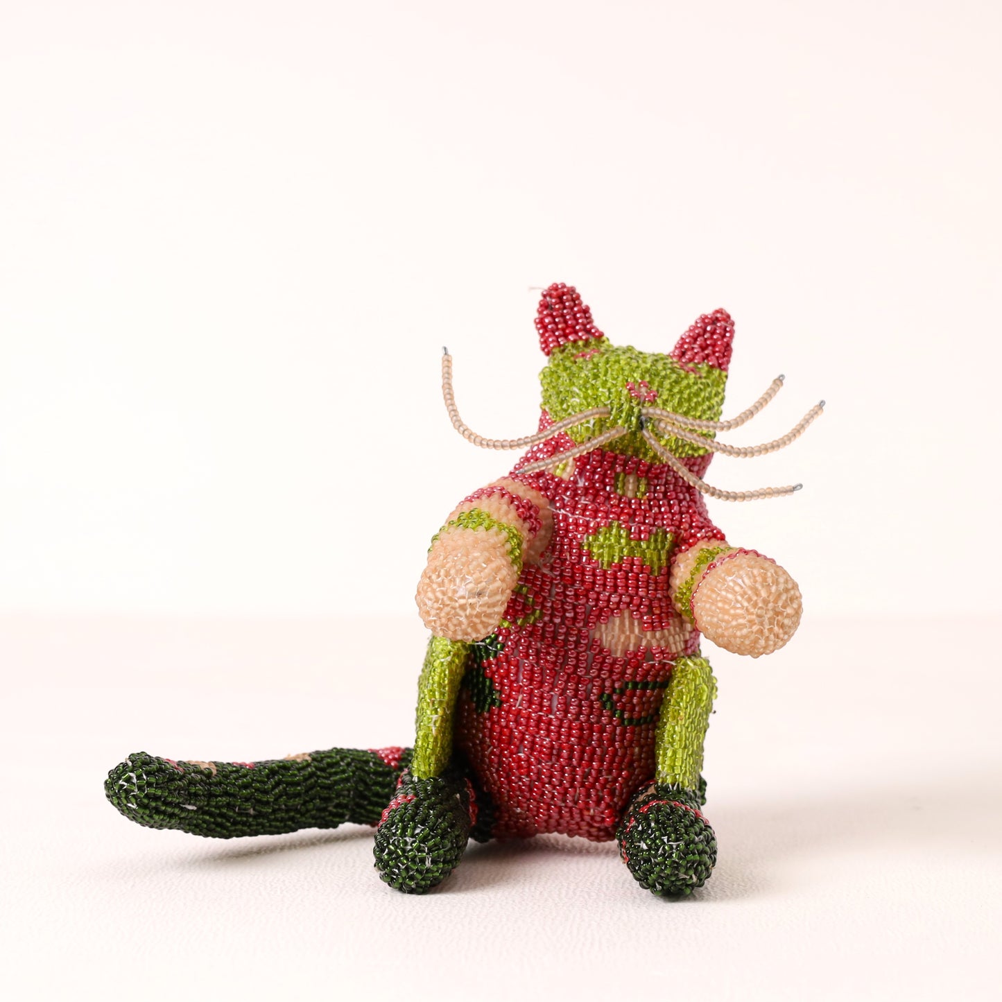 Handmade African beaded cat sculpture