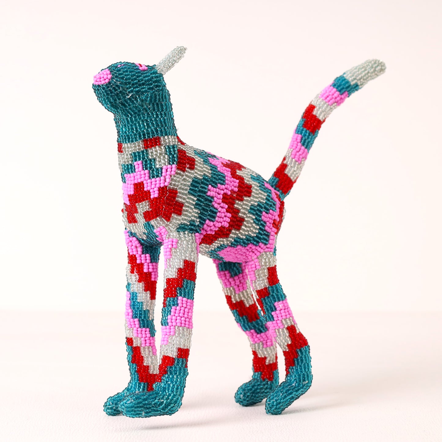 Handmade African beaded cat sculpture
