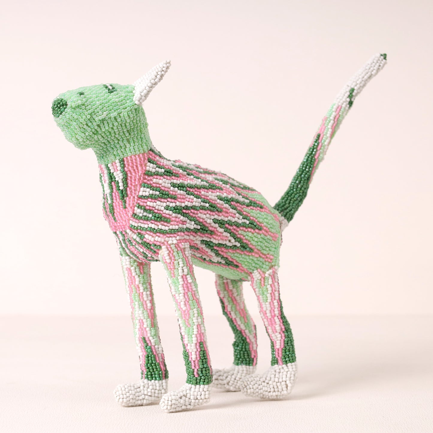 Handmade African beaded cat sculpture