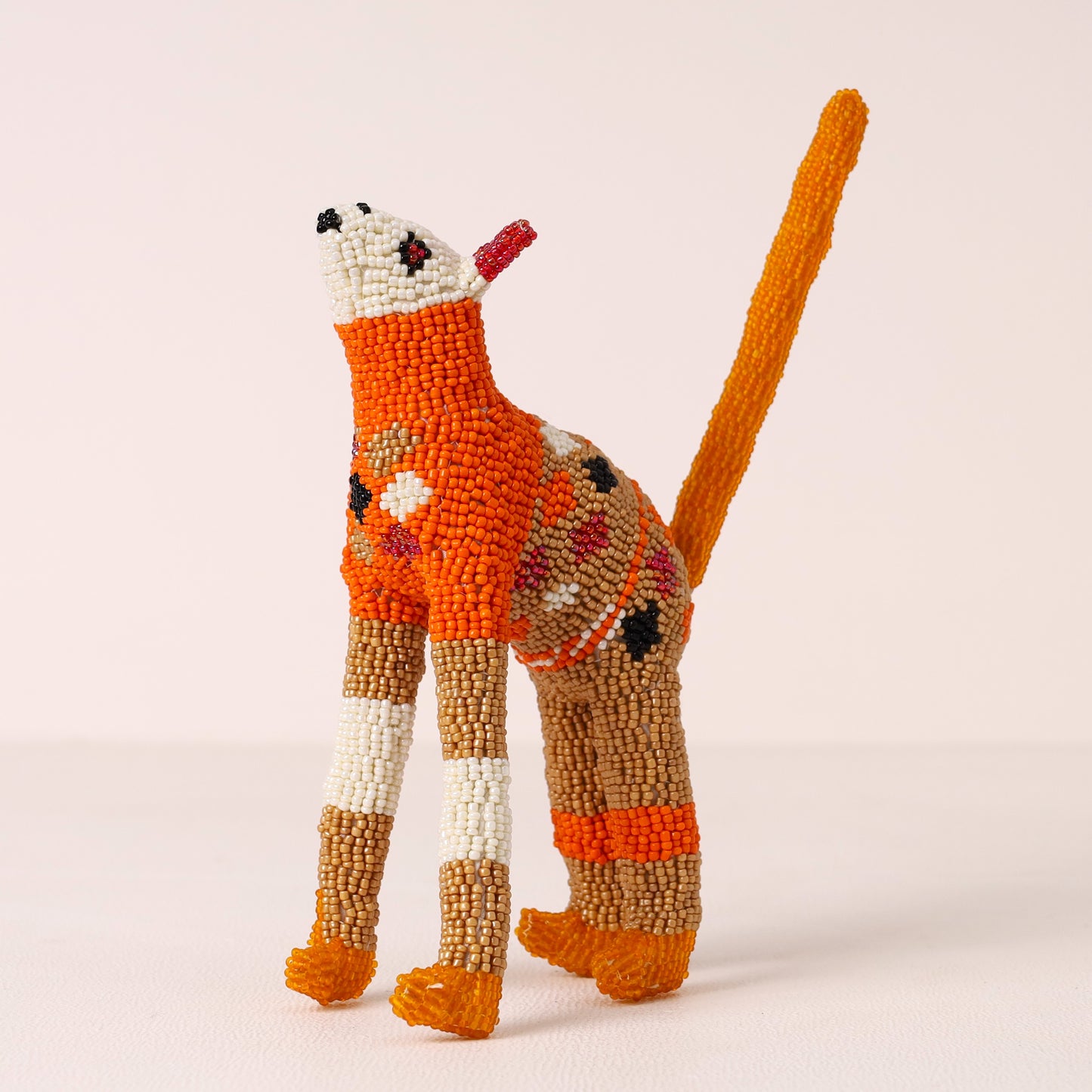 Handmade African beaded cat sculpture