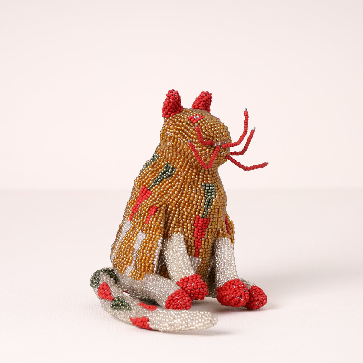 Handmade African beaded cat sculpture