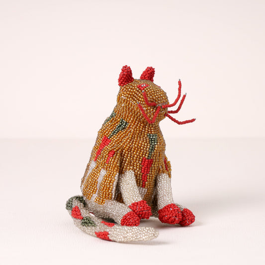 Handmade African beaded cat sculpture