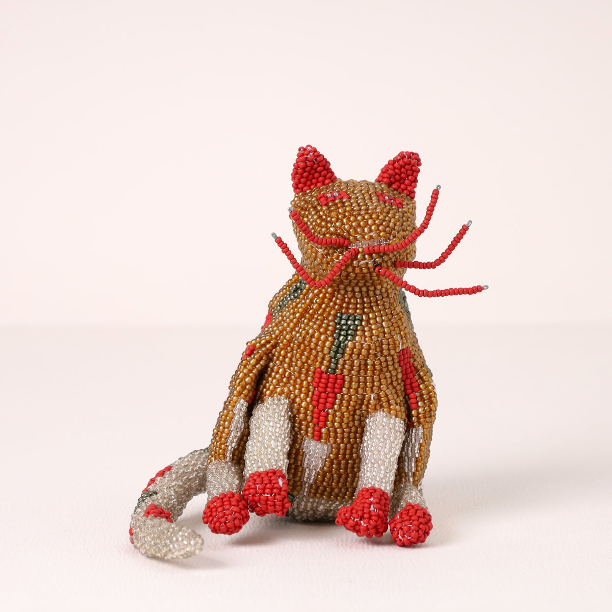 Handmade African beaded cat sculpture