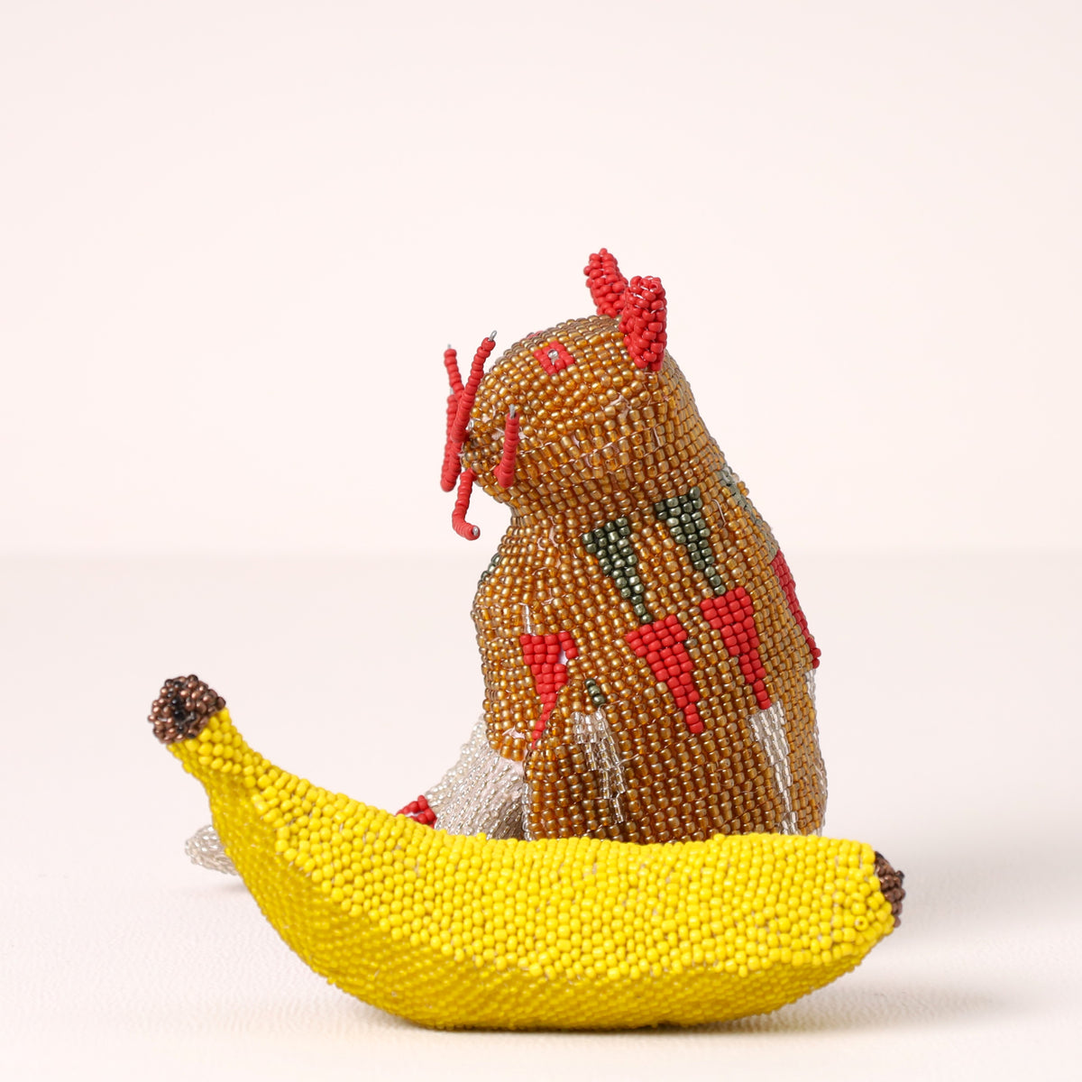 Handmade African beaded cat sculpture