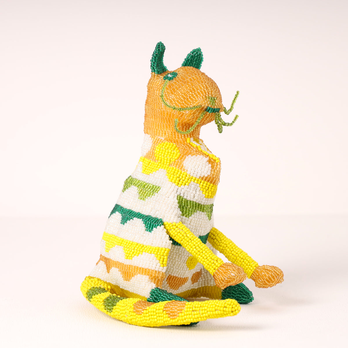 Handmade African beaded cat sculpture