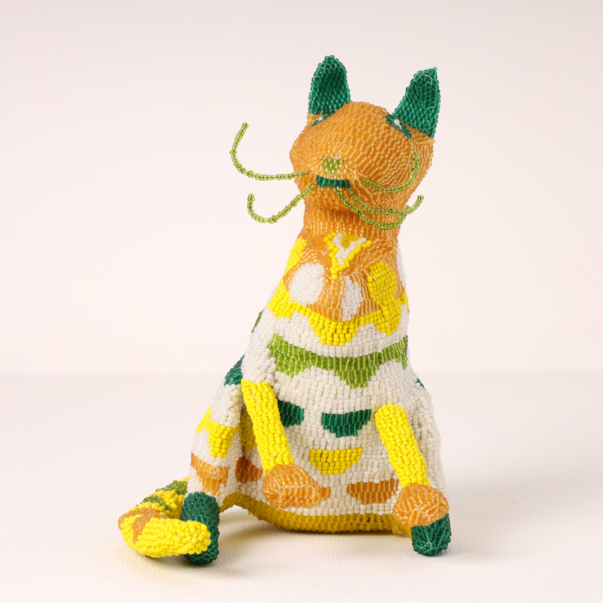 Handmade African beaded cat sculpture