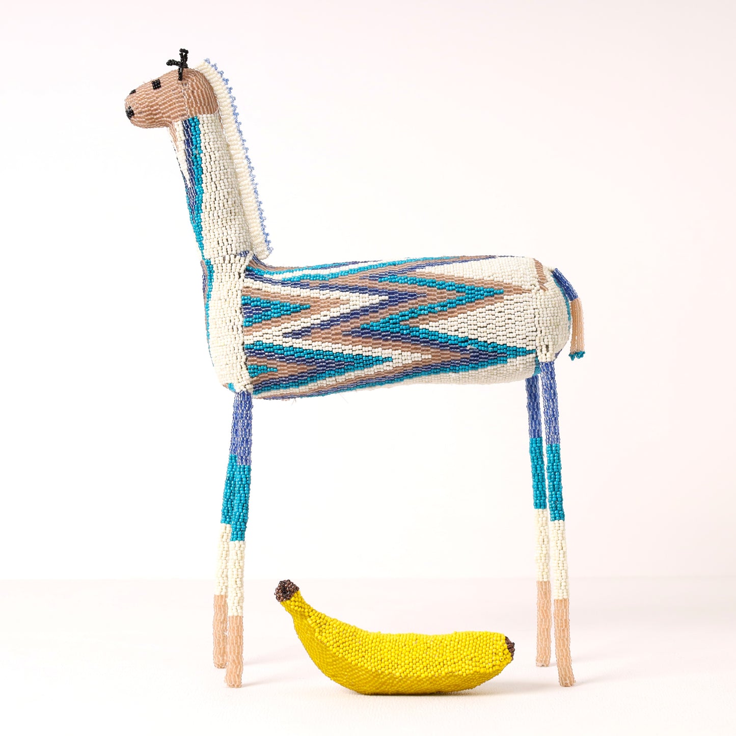 Handmade African beaded giraffe sculpture