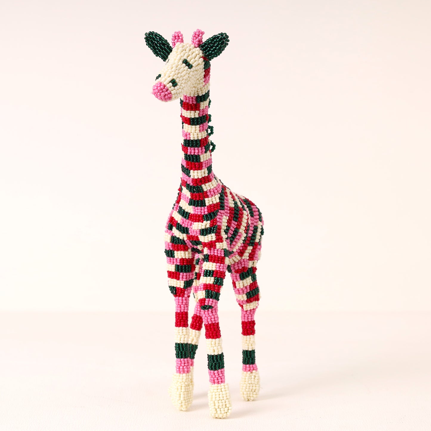 Handmade African beaded giraffe sculpture