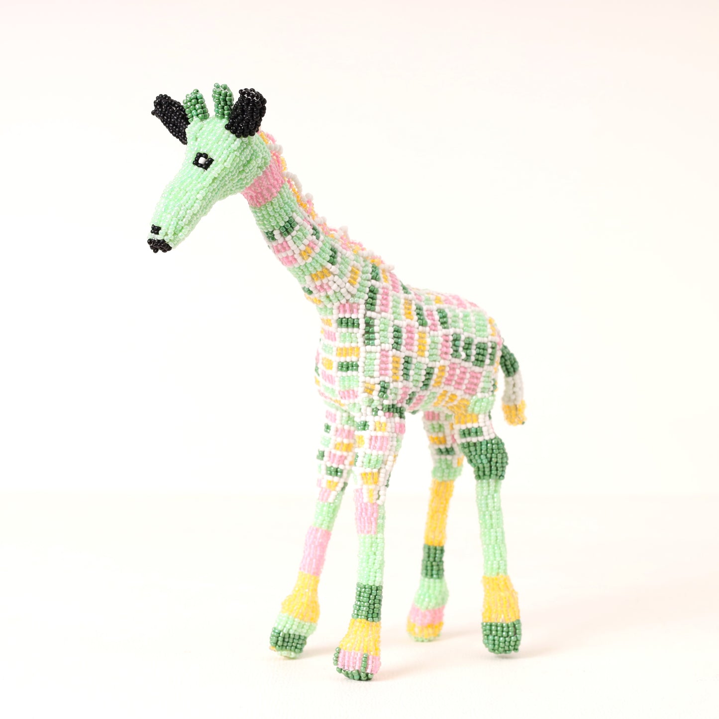 Handmade African beaded giraffe sculpture