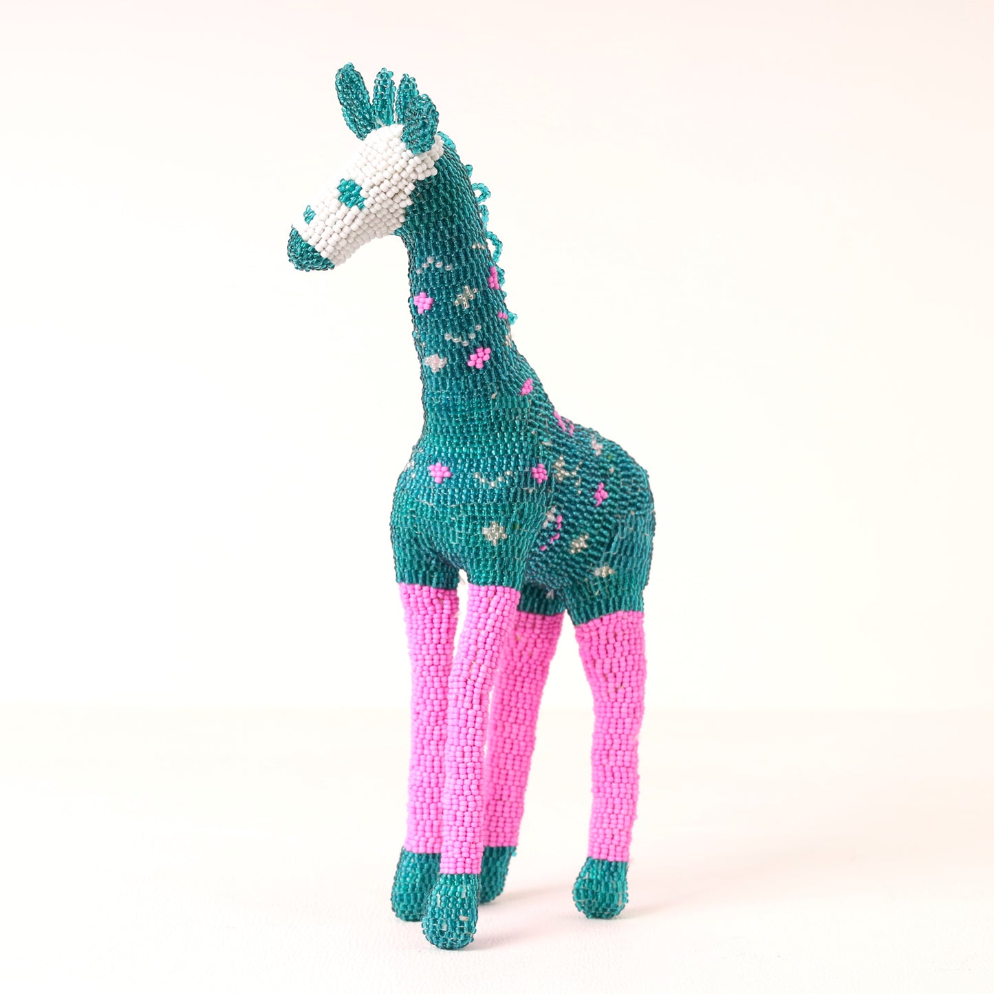 Handmade African beaded giraffe sculpture