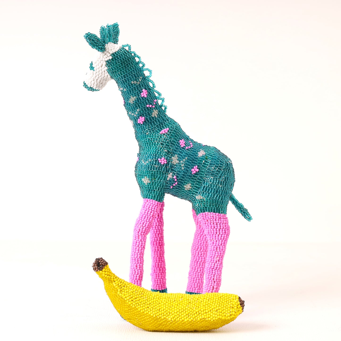 Handmade African beaded giraffe sculpture