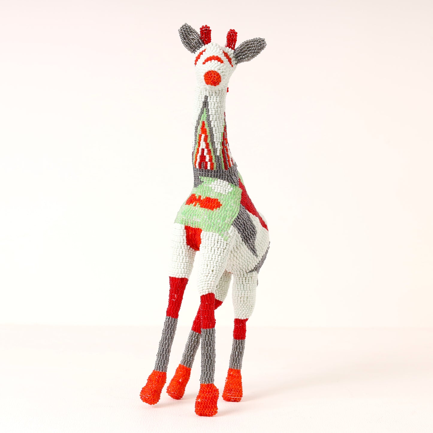 Handmade African beaded giraffe sculpture