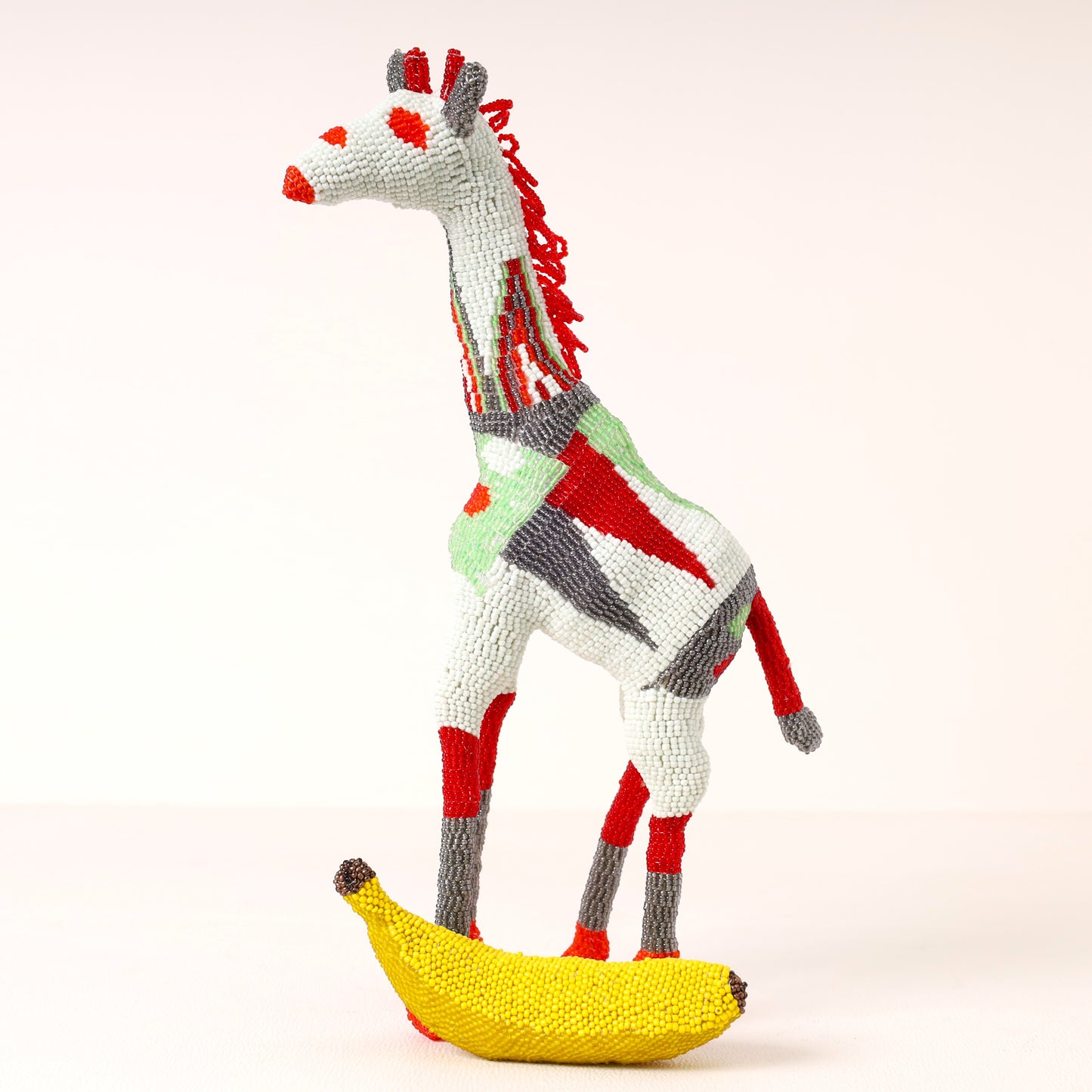 Handmade African beaded giraffe sculpture