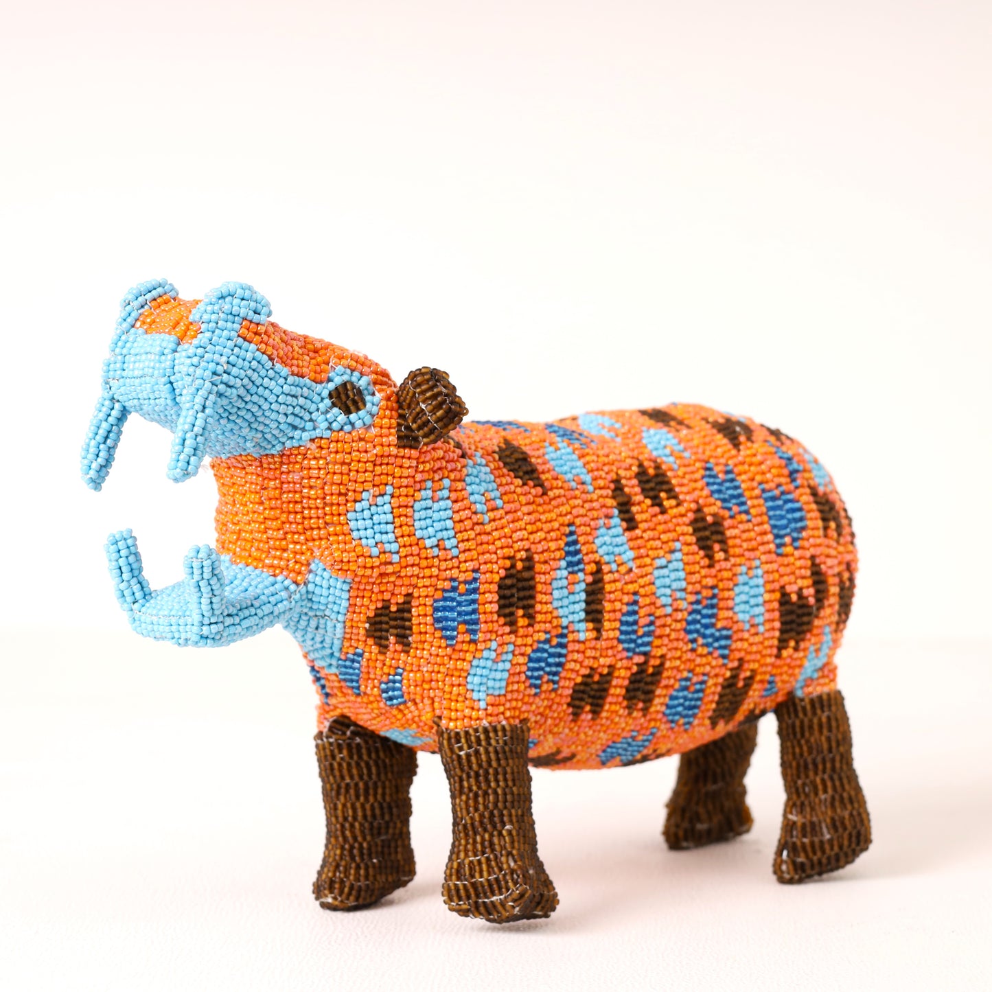 Handmade African beaded hippo sculpture