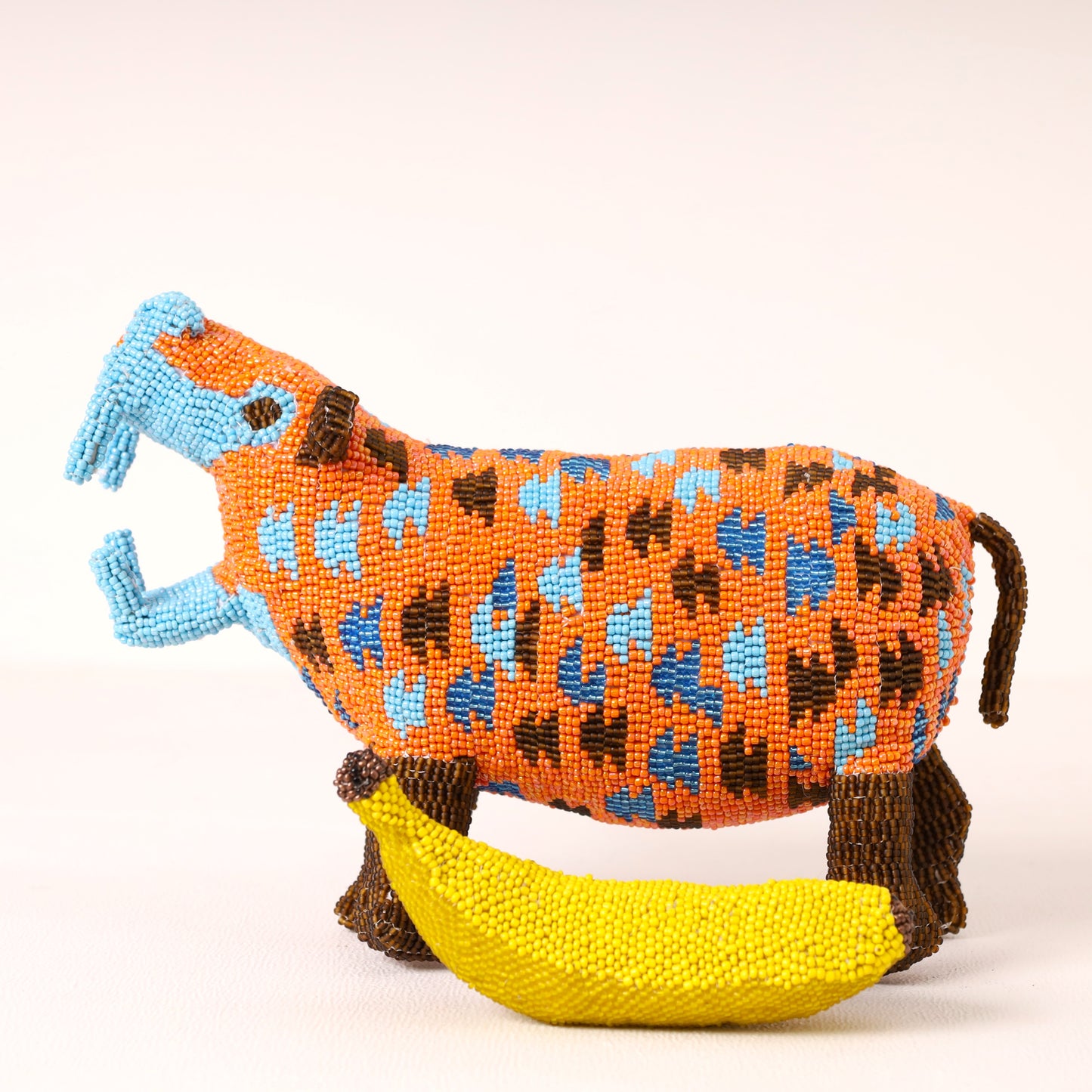 Handmade African beaded hippo sculpture