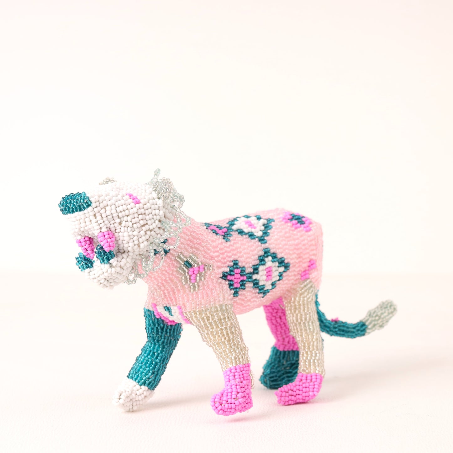 Handmade African beaded lion sculpture