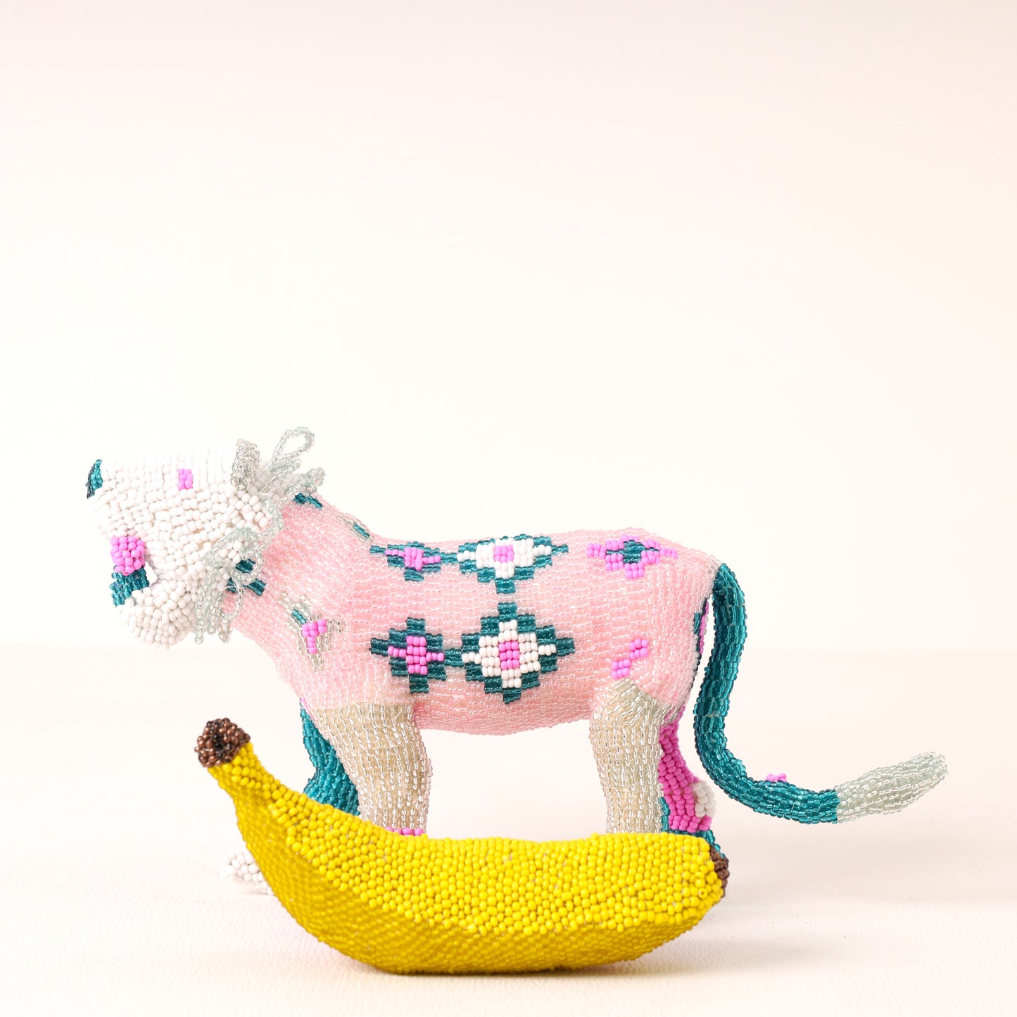 Handmade African beaded lion sculpture