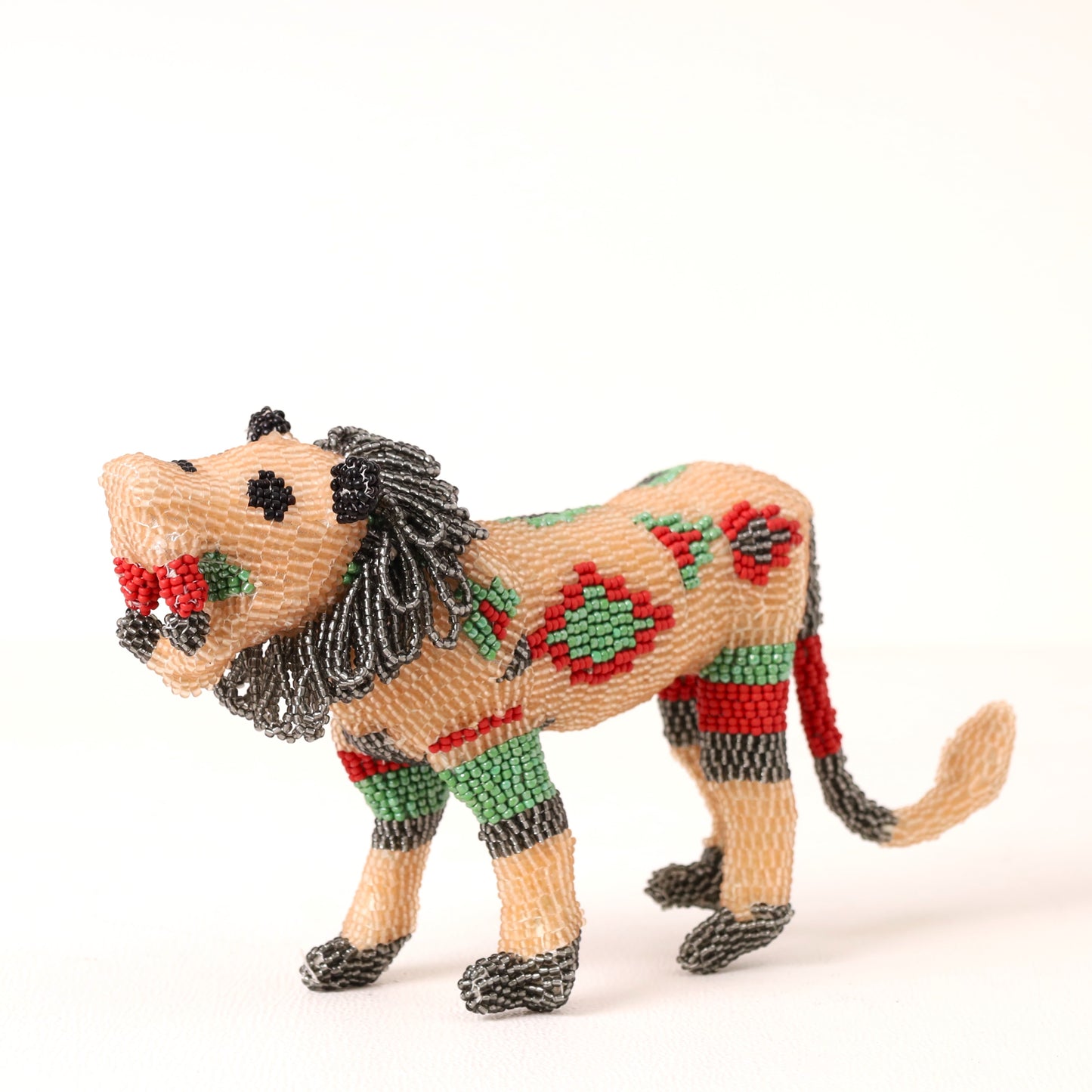 Handmade African beaded lion sculpture