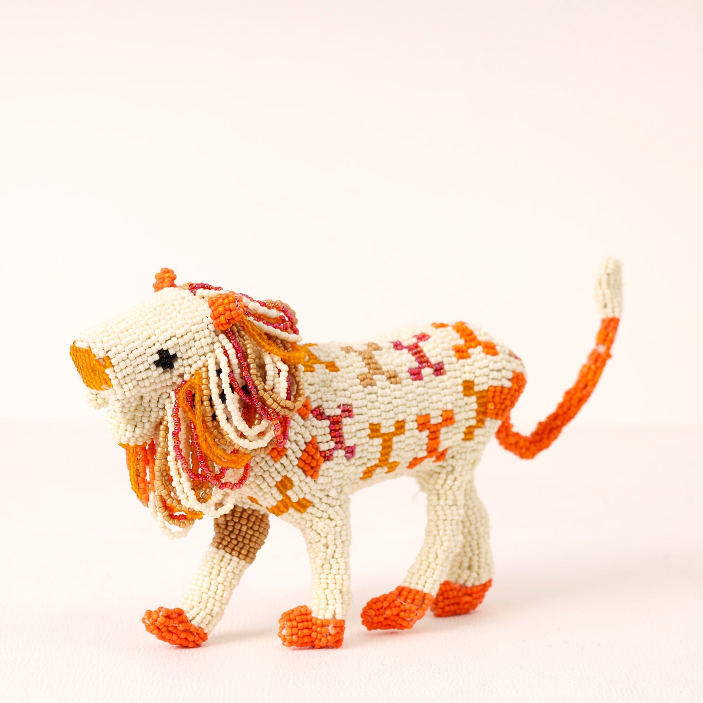 Handmade African beaded lion sculpture