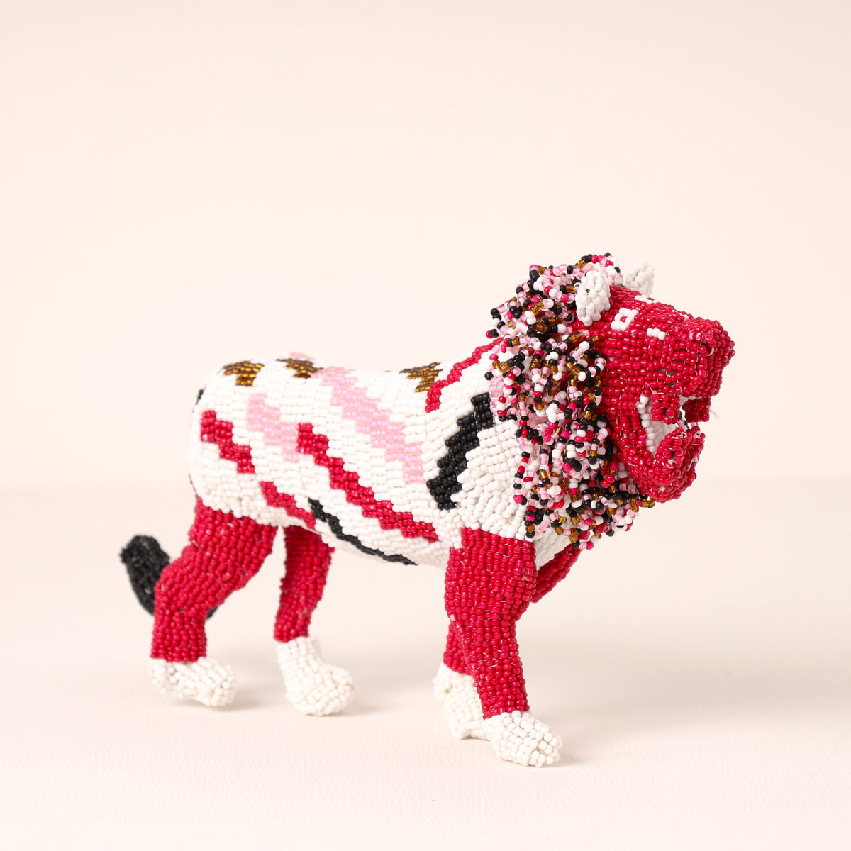 Handmade African beaded lion sculpture