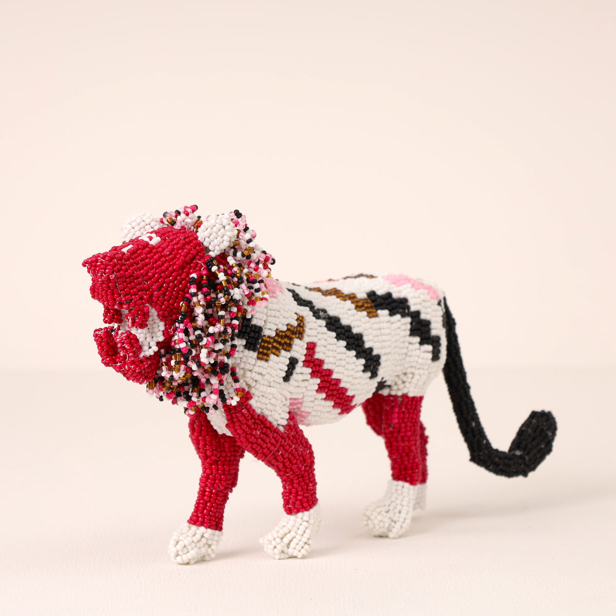 Handmade African beaded lion sculpture