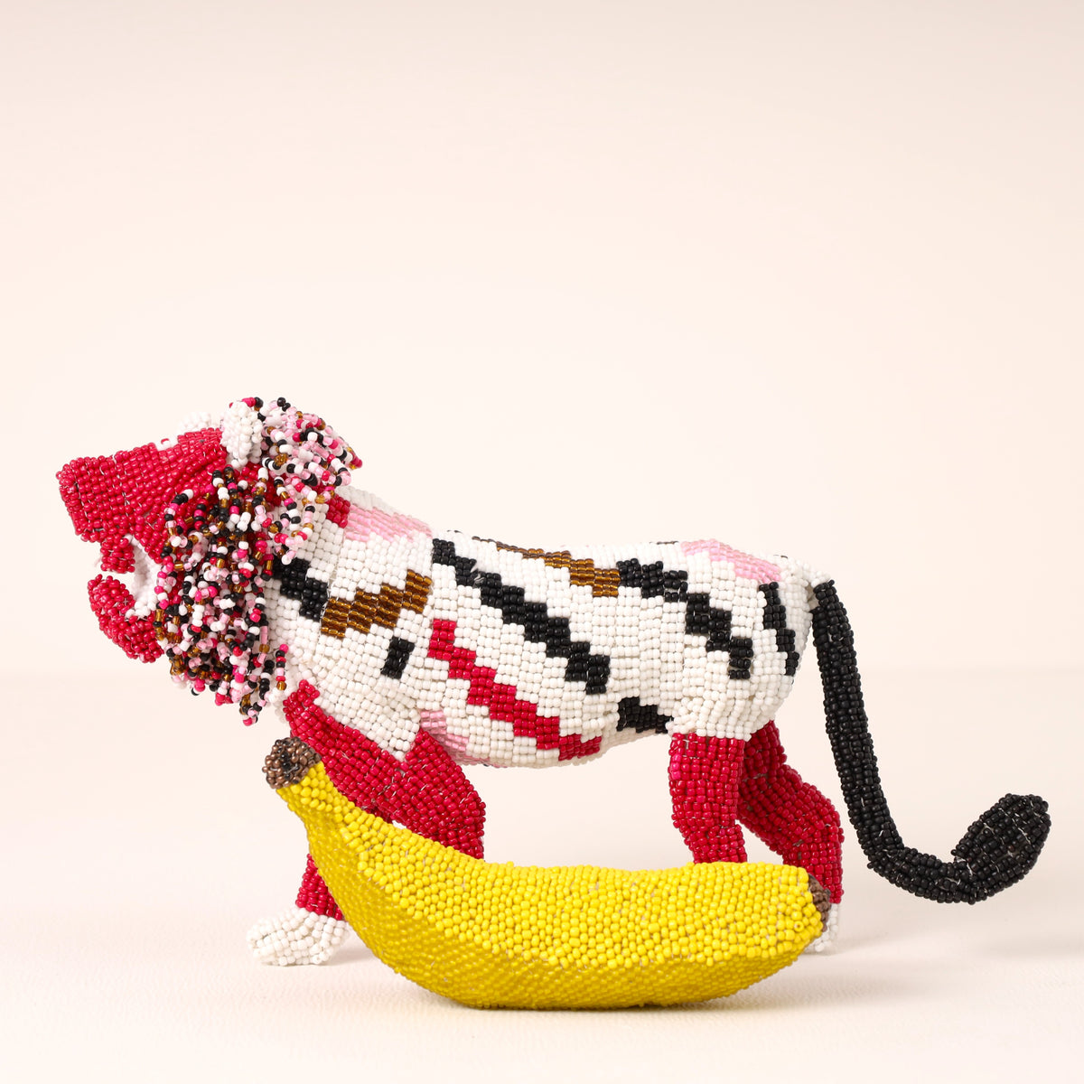Handmade African beaded lion sculpture